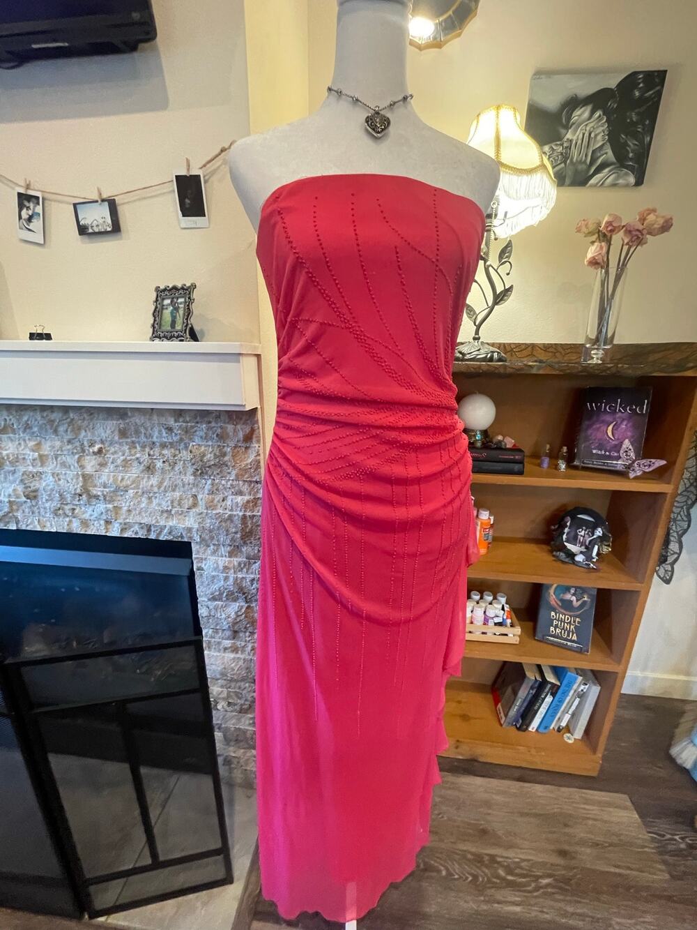 vintage byer too hot pink and beaded dress